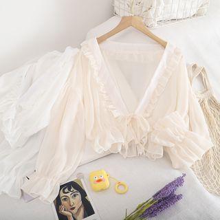 Tie-front Ruffle Cropped Chiffon Top