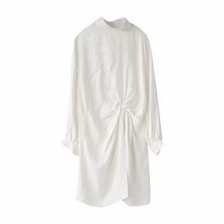 Long-sleeve Shirred Plain Dress