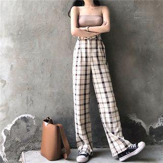 Plaid High-waist Wide-leg Pants