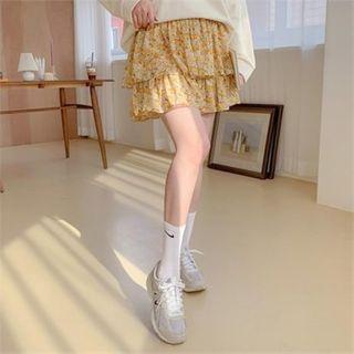 Flounced Floral Chiffon Miniskirt