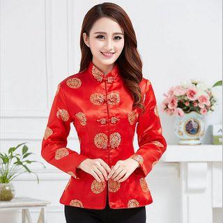 Frog-button Jacquard Long-sleeve Top