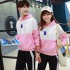 Couple Matching Embroidery Hooded Panel Pullover