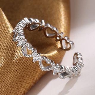 Heart Rhinestone Open Hoop Earring Rhinestone Cutout Love Heart Ring - Silver - One Size