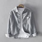 Pocket-front Pinstripe Long-sleeve Shirt