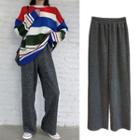 High-waist Plain Knit Wide-leg Pants