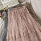 Lace-panel Mesh Midi Skirt In 5 Colors