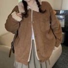 Fluffy Collar Shirt Jacket Khaki - One Size