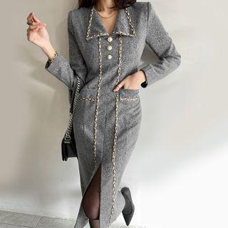Collared Piped Midi Sheath Dress