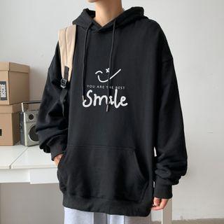Lettering Smiley Face Print Hoodie