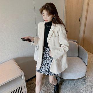 Corduroy Blazer / Long-sleeve T-shirt / Leopard Print Mini A-line Skirt