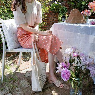 Slit-hem Polka-dot Skirt