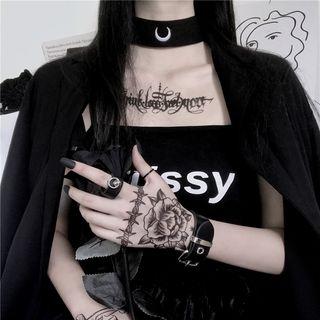 Set: Faux Leather Belt Bracelet + Hoop Ring Bracelet + Ring - One Size