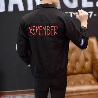 Letter Embroidered Collared Jacket
