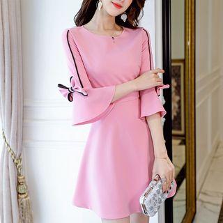 Bell-sleeve Plain Dress