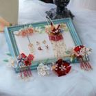 Set Of 6: Flower Headpiece + Clip-on Earring Set Of 6 - Red - One Size