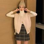 Cowl-neck Top / Fleece Vest / Checker Mini Skirt