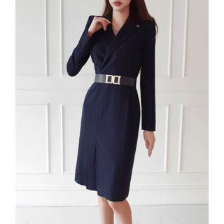 Notched-lapel Pinstriped Midi Wrap Dress