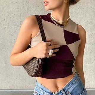 Crew-neck Two-tone Crop Tank Top