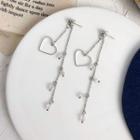 Alloy Heart Fringed Earring 01 - Silver Needle Stud Earring - Silver - One Size