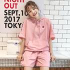 Set: Elbow-sleeve Hooded Pullover + Shorts