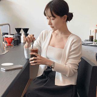 Plain / Stripe Knit Cardigan & Cami Set