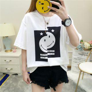 Smiley Face Print Short-sleeve T-shirt