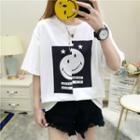 Smiley Face Print Short-sleeve T-shirt