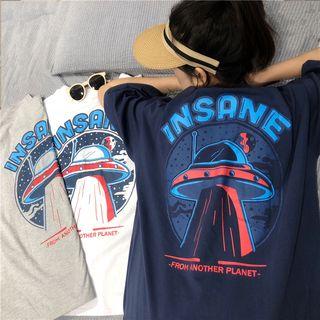 Short-sleeve Spaceship Print T-shirt