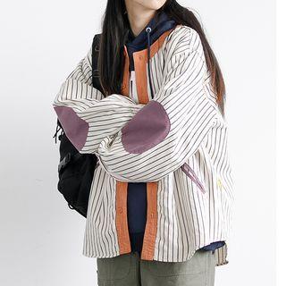 Color Block Patch Pinstripe Jacket