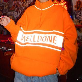 Mock-turtleneck Half-zip Lettering Pullover