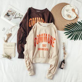 Lettering Ruffle Trim Pullover