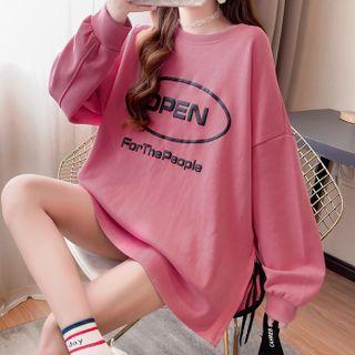 Oversize Long-sleeve Double-zip Lettering Sweatshirt