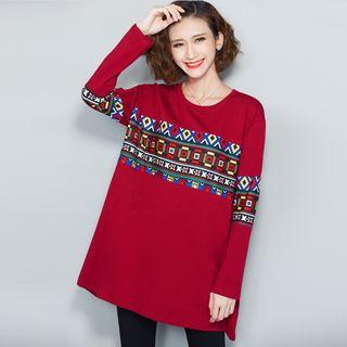 Patterned Panel Long Sleeve T-shirt Dress