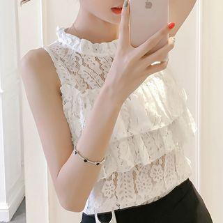 Lace Frill Collar Sleeveless Top