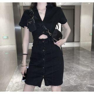 Button Denim Short-sleeved Dress