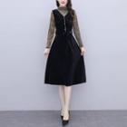Long-sleeve Floral Print Mock-neck A-line Dress