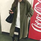 Stand-collar Puff-sleeve Long Safari Jacket