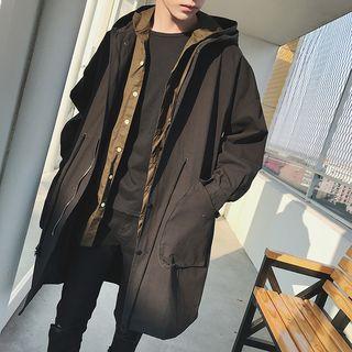 Hooded Drawstring Waist Zip Jacket