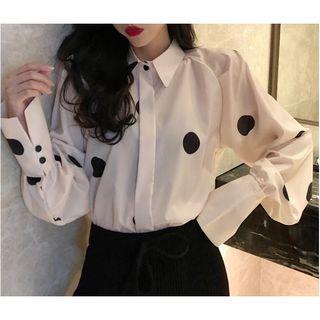 Long-sleeve Dotted Shirt / Wide-leg Shirt