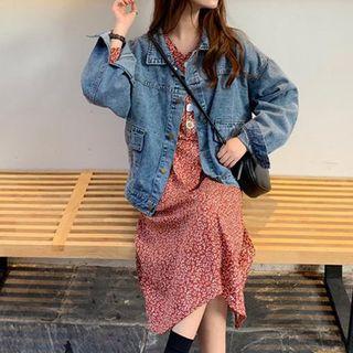 Floral Print A-line Dress / Denim Jacket