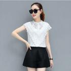 Crew-neck Short-sleeve Lace Top