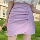 High-waist Plain Asymmetric Shirred Skirt