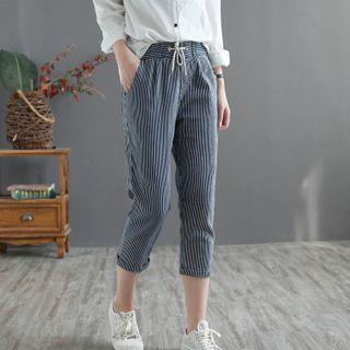 Striped Straight Leg Capri Jeans