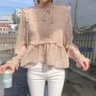 Tie-neck Smocked Floral Blouse