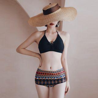 Set: Lace-up Bikini + Patterned Cover-up Skirt