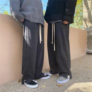 Plain Slit Straight Leg Sweatpants