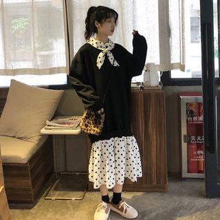 Mock Two-piece Sweatshirt Dotted Dress