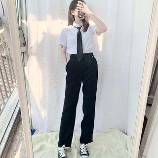 Short-sleeve Tie-neck Shirt / Dress Pants / Set
