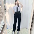 Short-sleeve Tie-neck Shirt / Dress Pants / Set