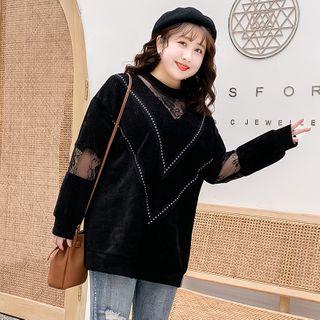 Lace Panel Rhinestone Sweater